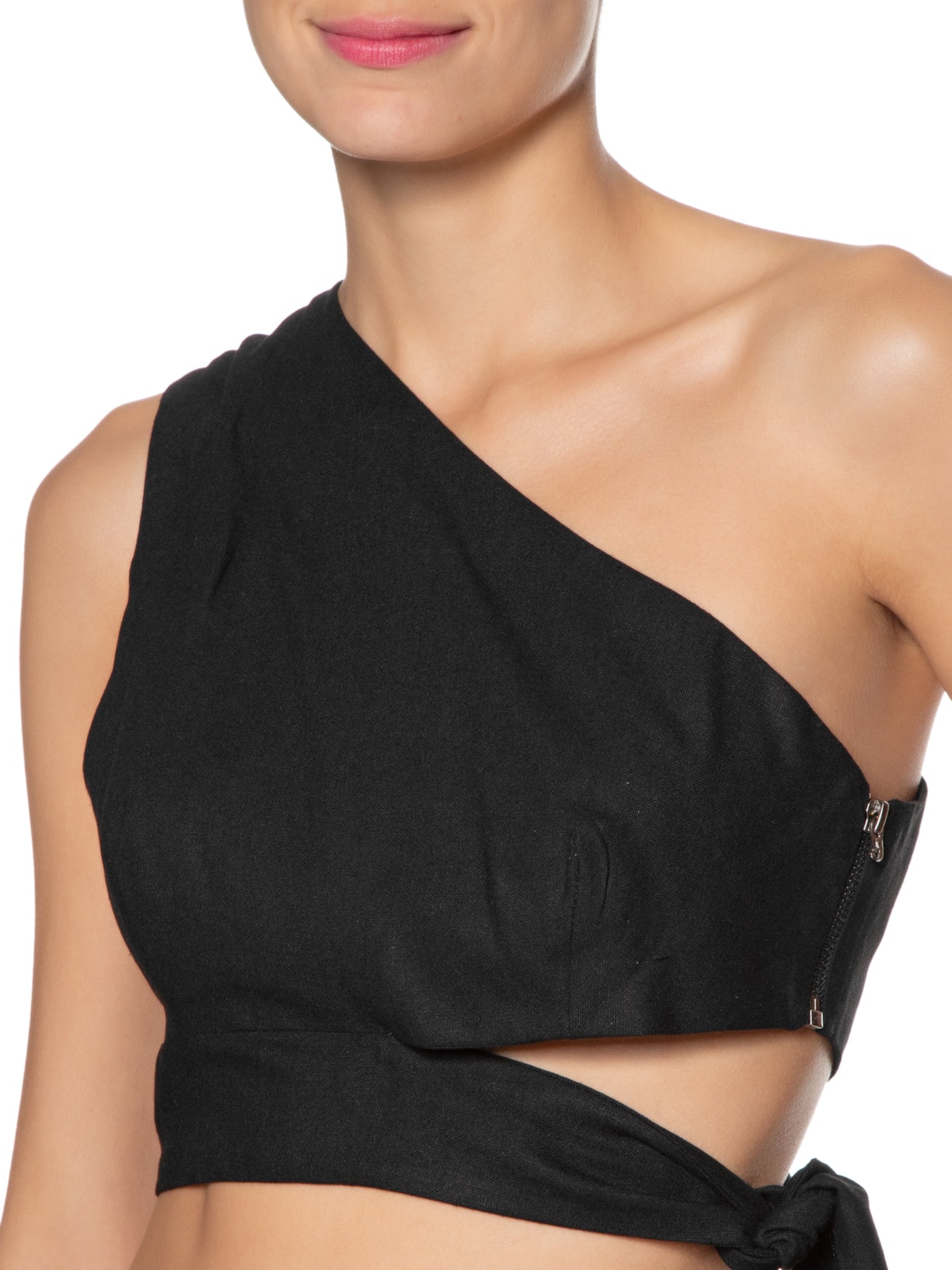 Blusa Feminina Linho Faixa Barra Preto Dress To