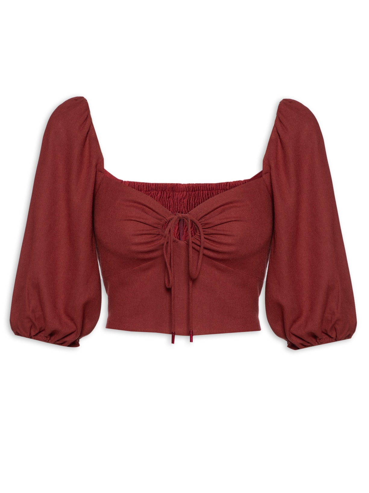 Blusa Feminina Linho Manga Bufante - Vermelho