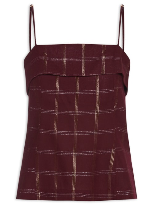 Blusa Feminina Linho Xadrez Lurex - Marrom
