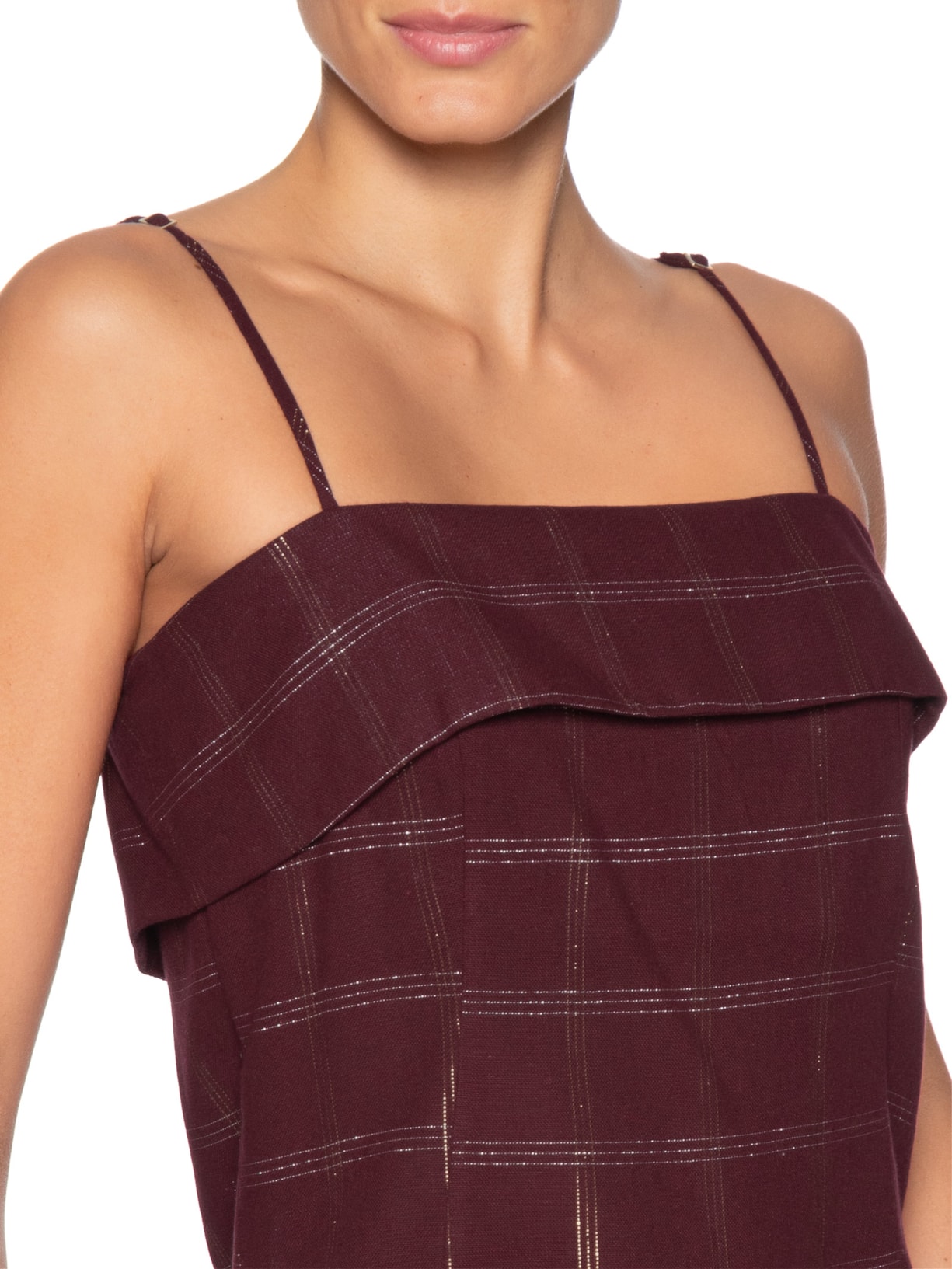 Blusa Feminina Linho Xadrez Lurex Marrom Dress To