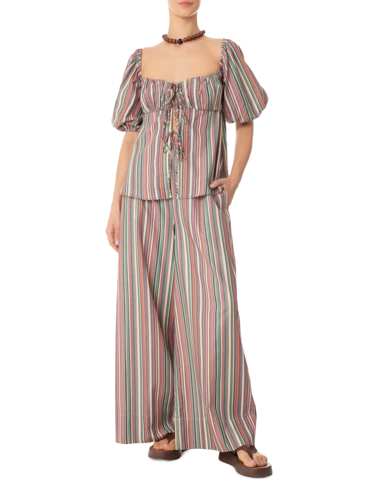 Blusa Feminina Listra Pipa Rosa Farm