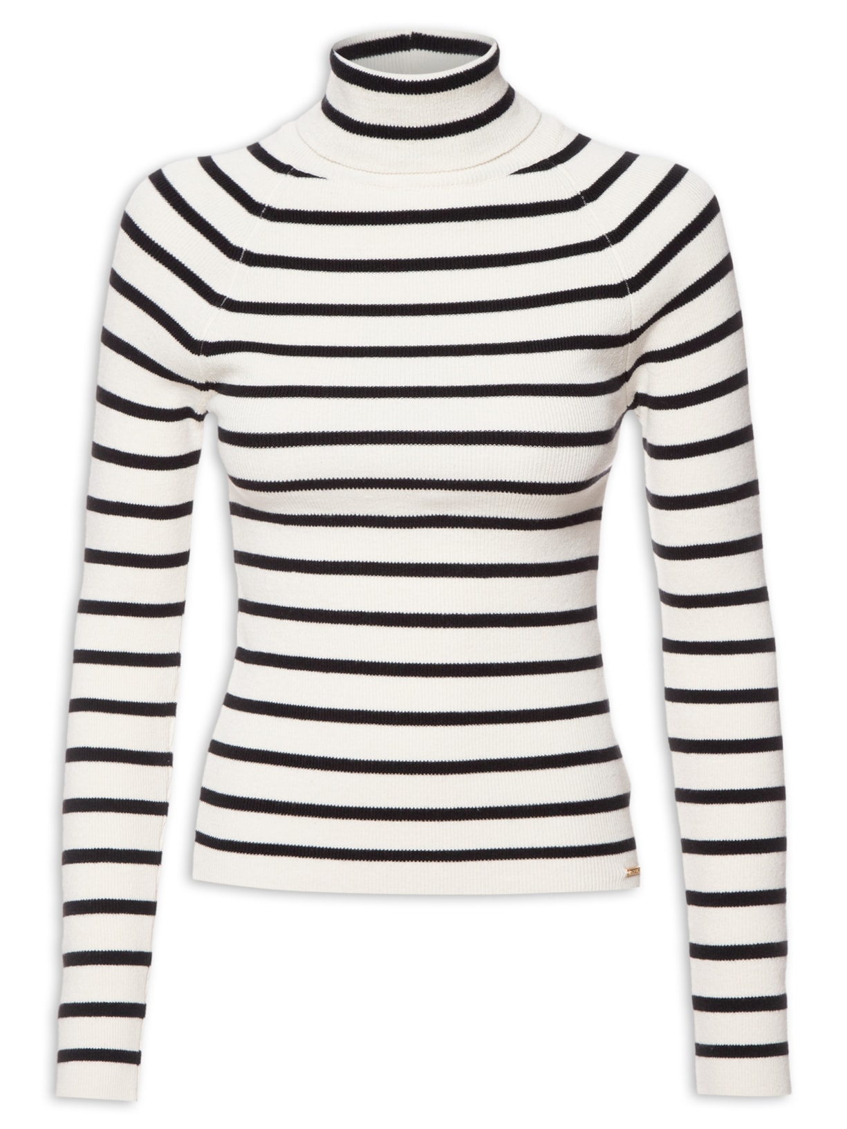 Blusa Feminina Listrada Gola Alta - Branco