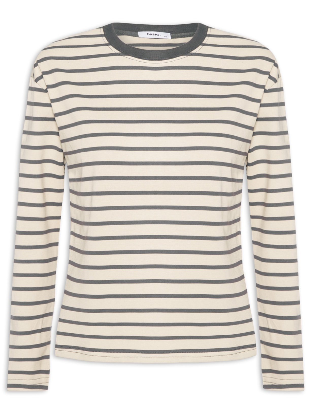 Blusa Feminina Listrada Manga Longa - Bege