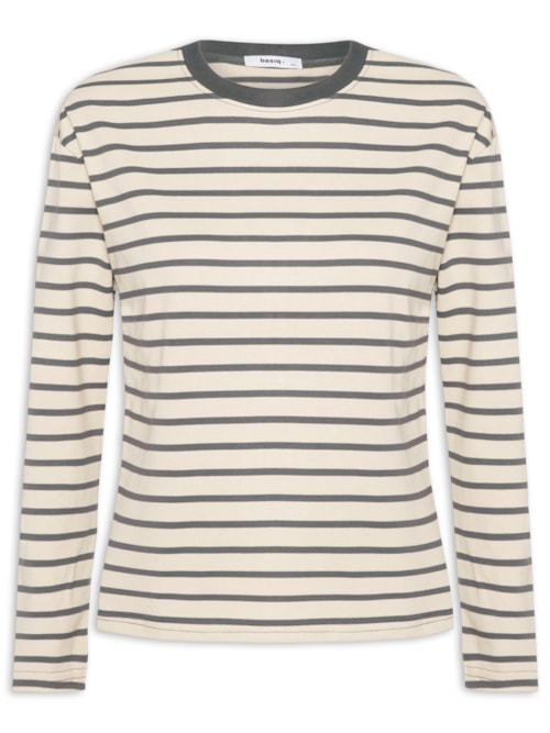 Blusa Feminina Listrada Manga Longa - Bege