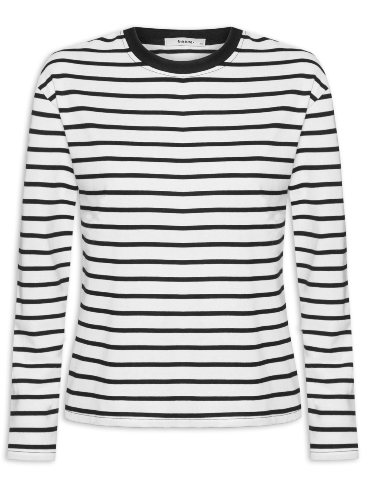 Blusa Feminina Listrada Manga Longa Branco Basiq