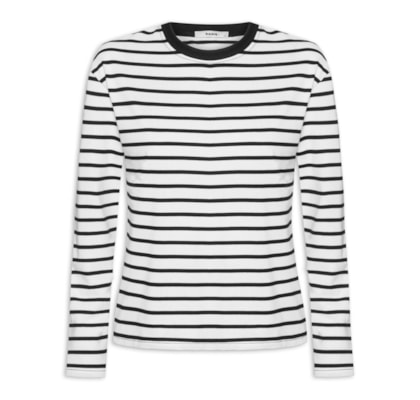 Blusa Feminina Listrada Manga Longa - Branco