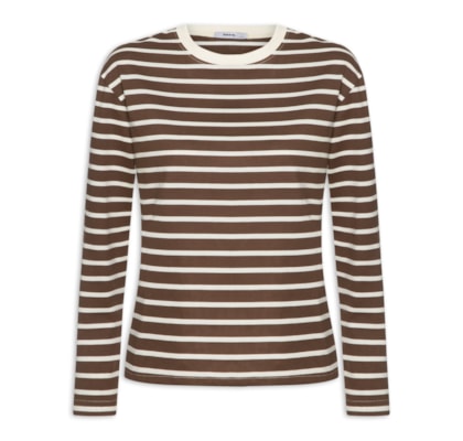 Blusa Feminina Listrada Manga Longa - Marrom