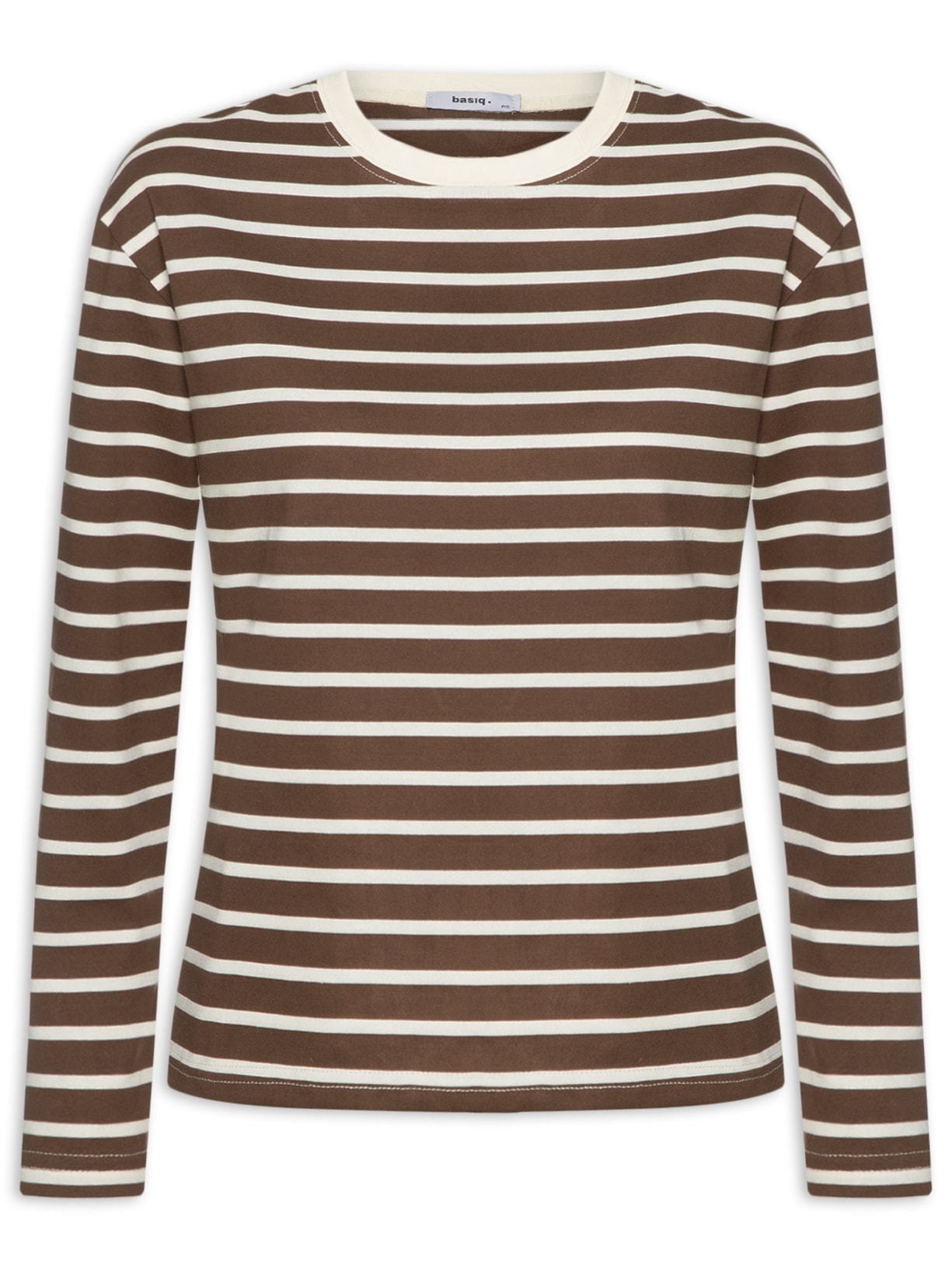 Blusa Feminina Listrada Manga Longa - Marrom