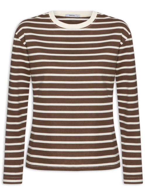 Blusa Feminina Listrada Manga Longa - Marrom