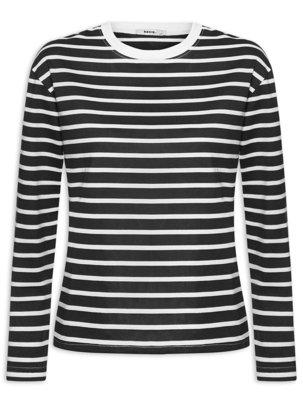 Blusa Feminina Listrada Manga Longa - Preto