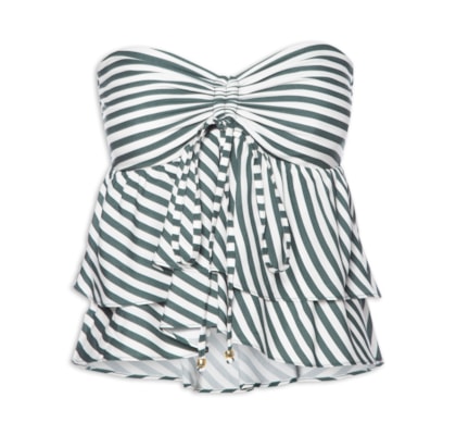 Blusa Feminina Listrada Sem Alça Com Babados - Verde