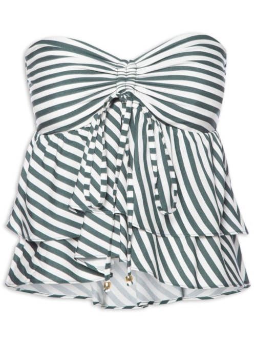 Blusa Feminina Listrada Sem Alça Com Babados - Verde