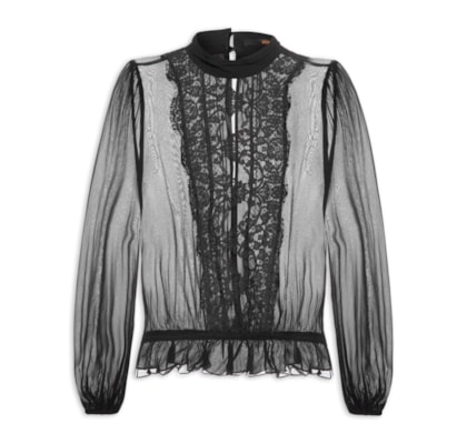 Blusa Feminina Livia Com Renda - Preto