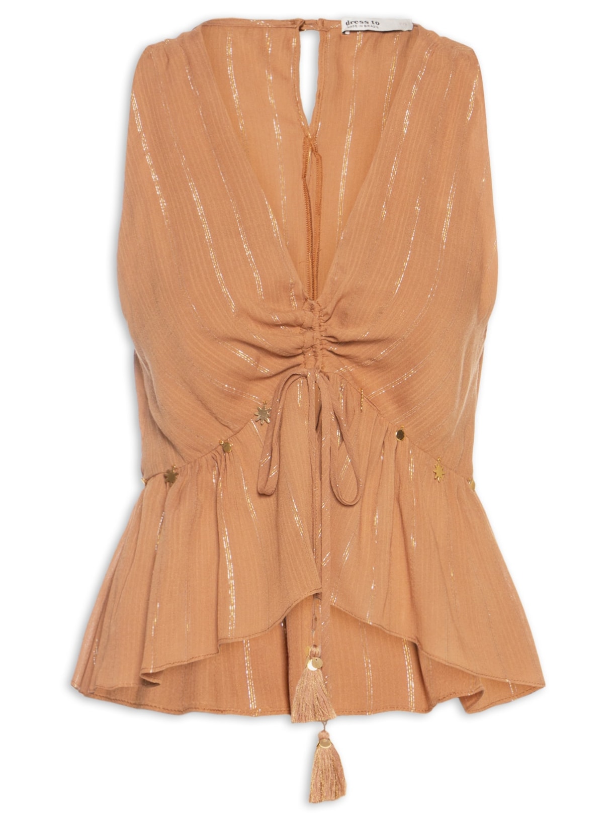 Blusa Feminina Lurex Bordado Moedinha Marrom Dress To