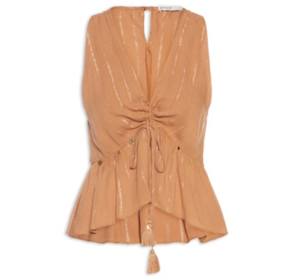 Blusa Feminina Lurex Bordado Moedinha - Marrom