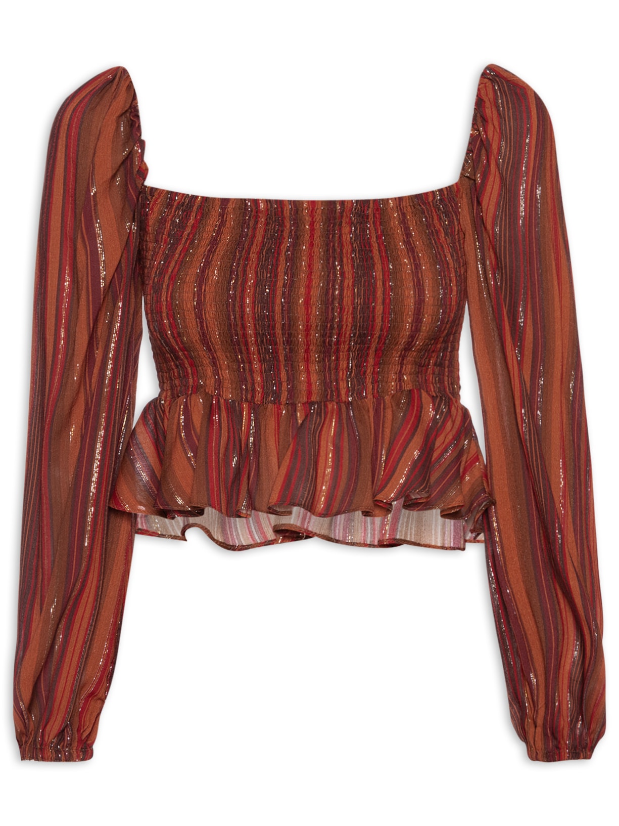 Blusa Feminina Lurex Estampa Refúgio - Marrom