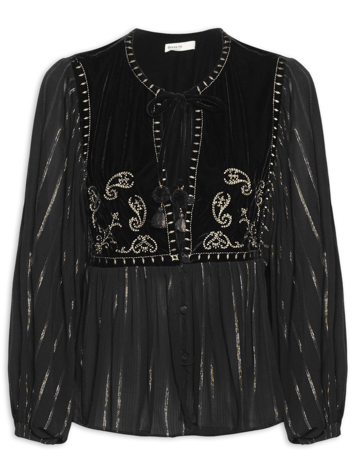 Blusa Feminina Lurex Pala Veludo - Preto