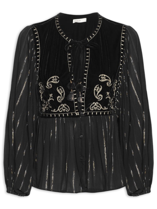Blusa Feminina Lurex Pala Veludo - Preto