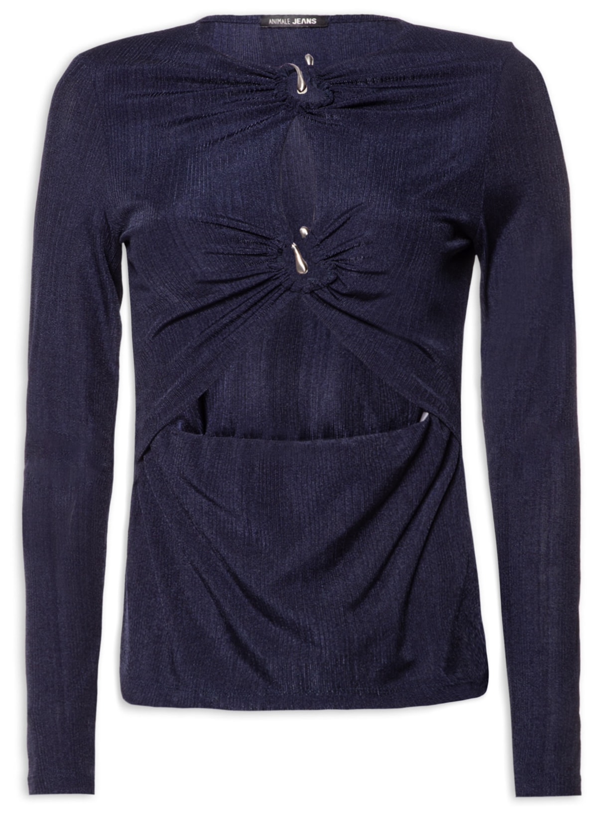 Blusa Feminina Malha Aberturas Frontais - Azul