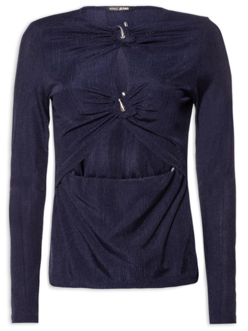 Blusa Feminina Malha Aberturas Frontais - Azul