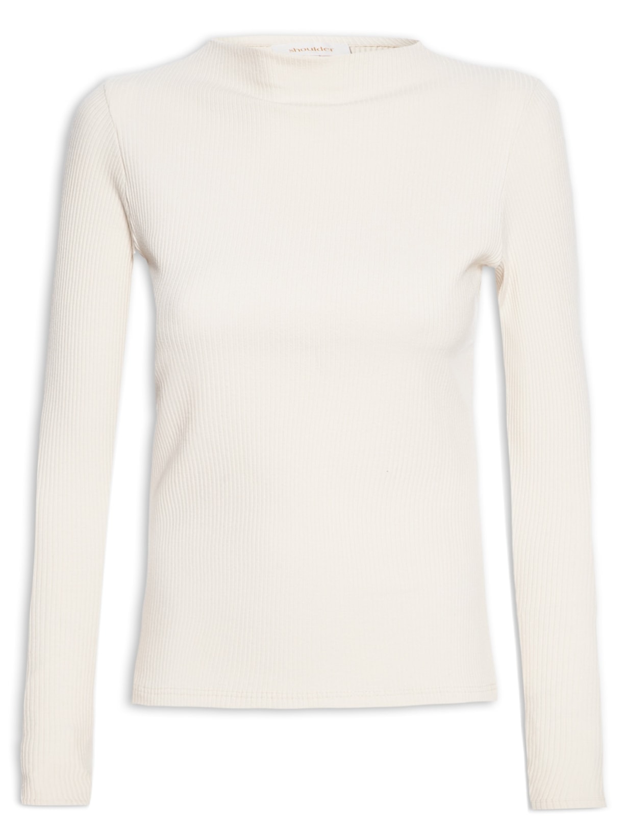 Blusa Feminina Malha Canelada Gola Alta - Bege