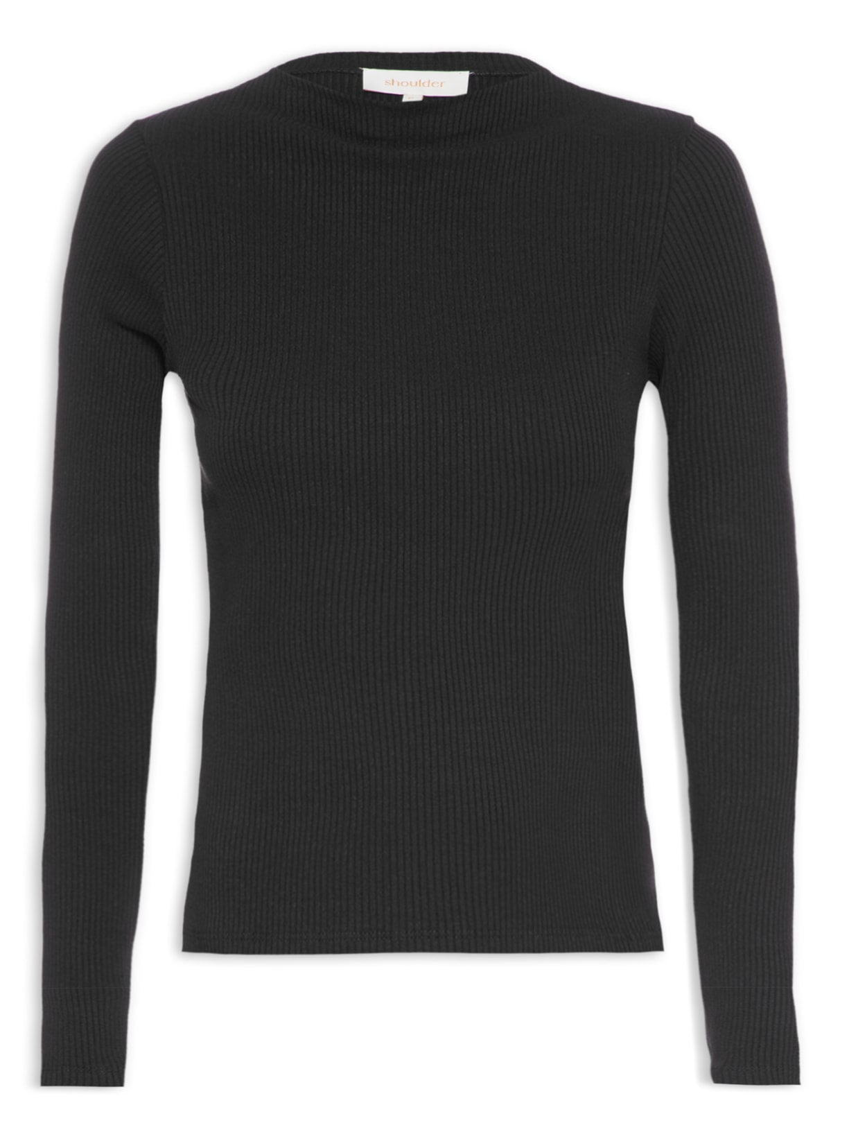 Blusa Feminina Malha Canelada Gola Alta - Preto