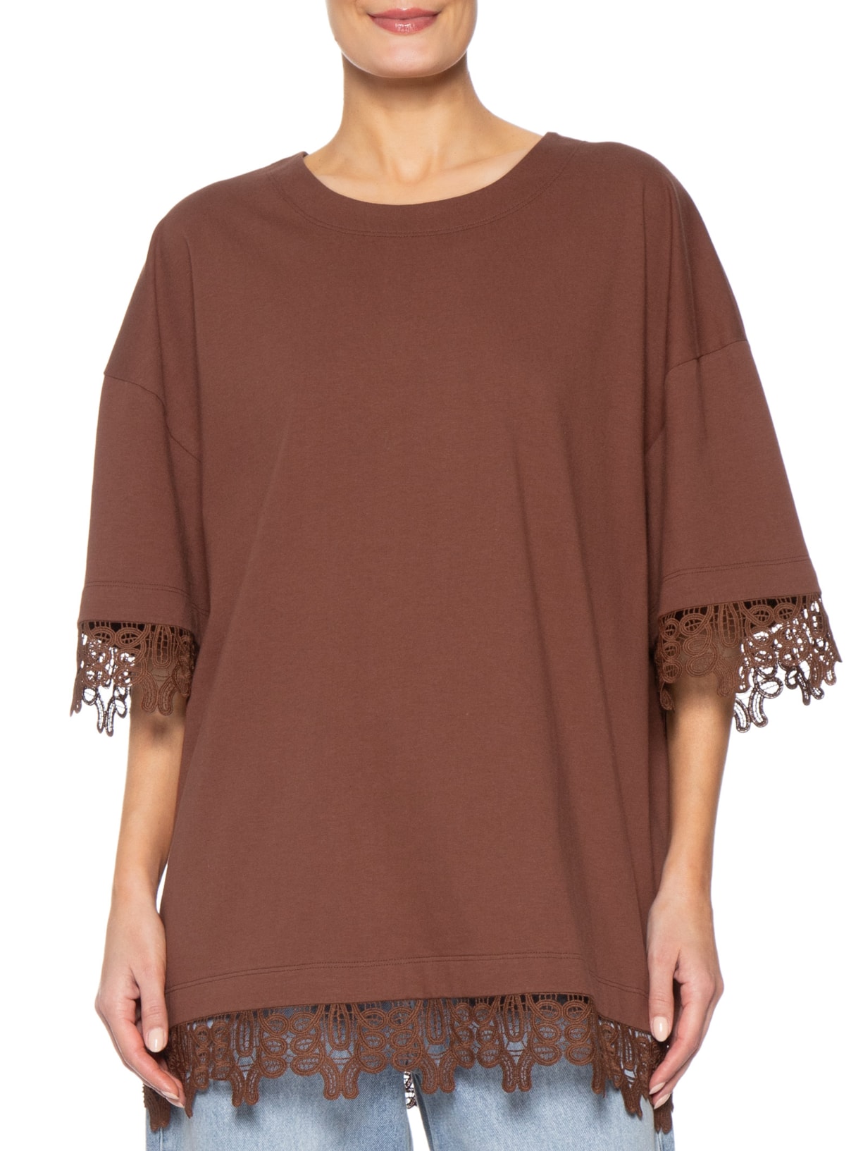 Blusa Feminina Malha Cotton Marrom Paula Raia