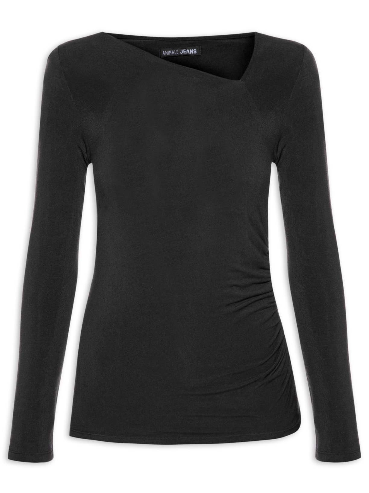Blusa Feminina Malha Decote Assimétrico - Preto