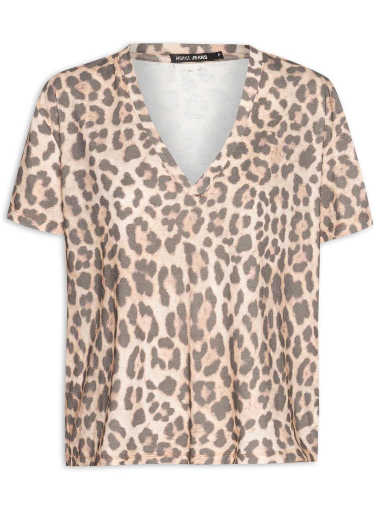 Blusa Feminina Malha Decote V Estampa Onça Skin - Animal Print