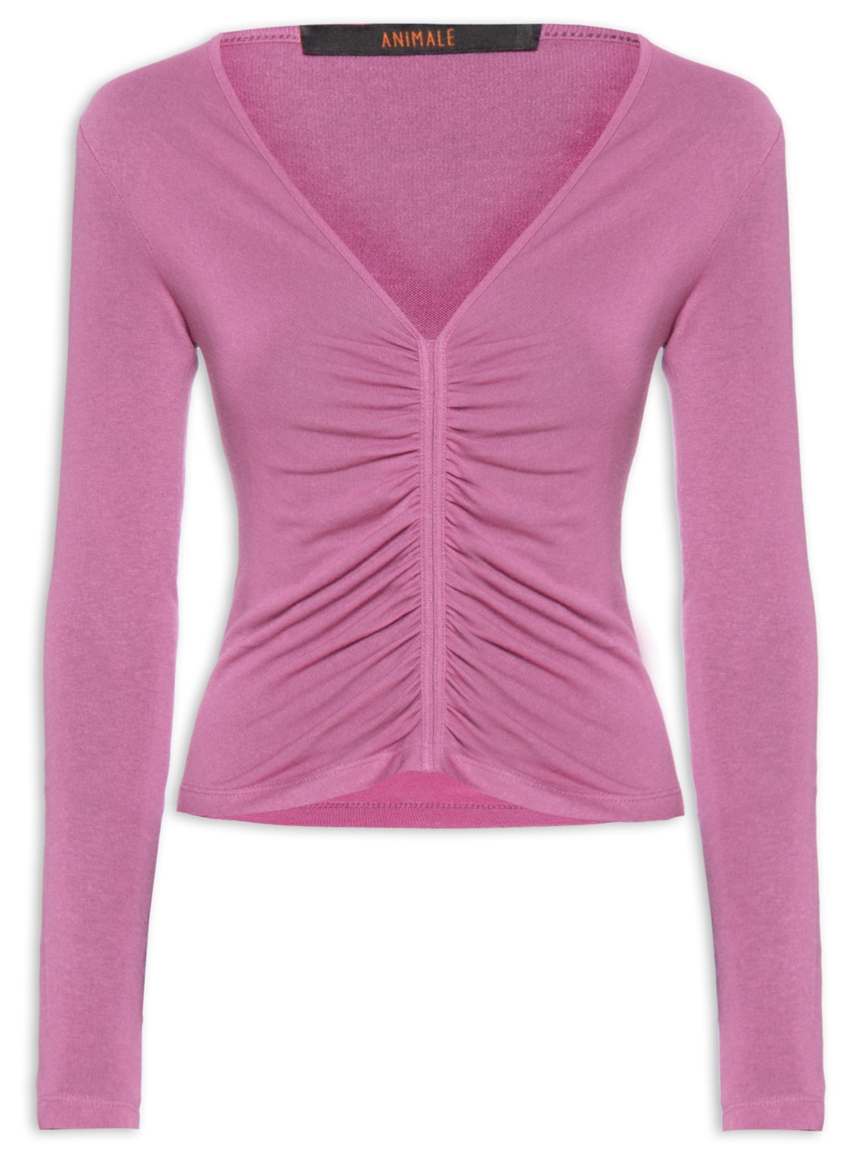 Blusa Feminina Malha Franzida Manga Longa Color - Rosa