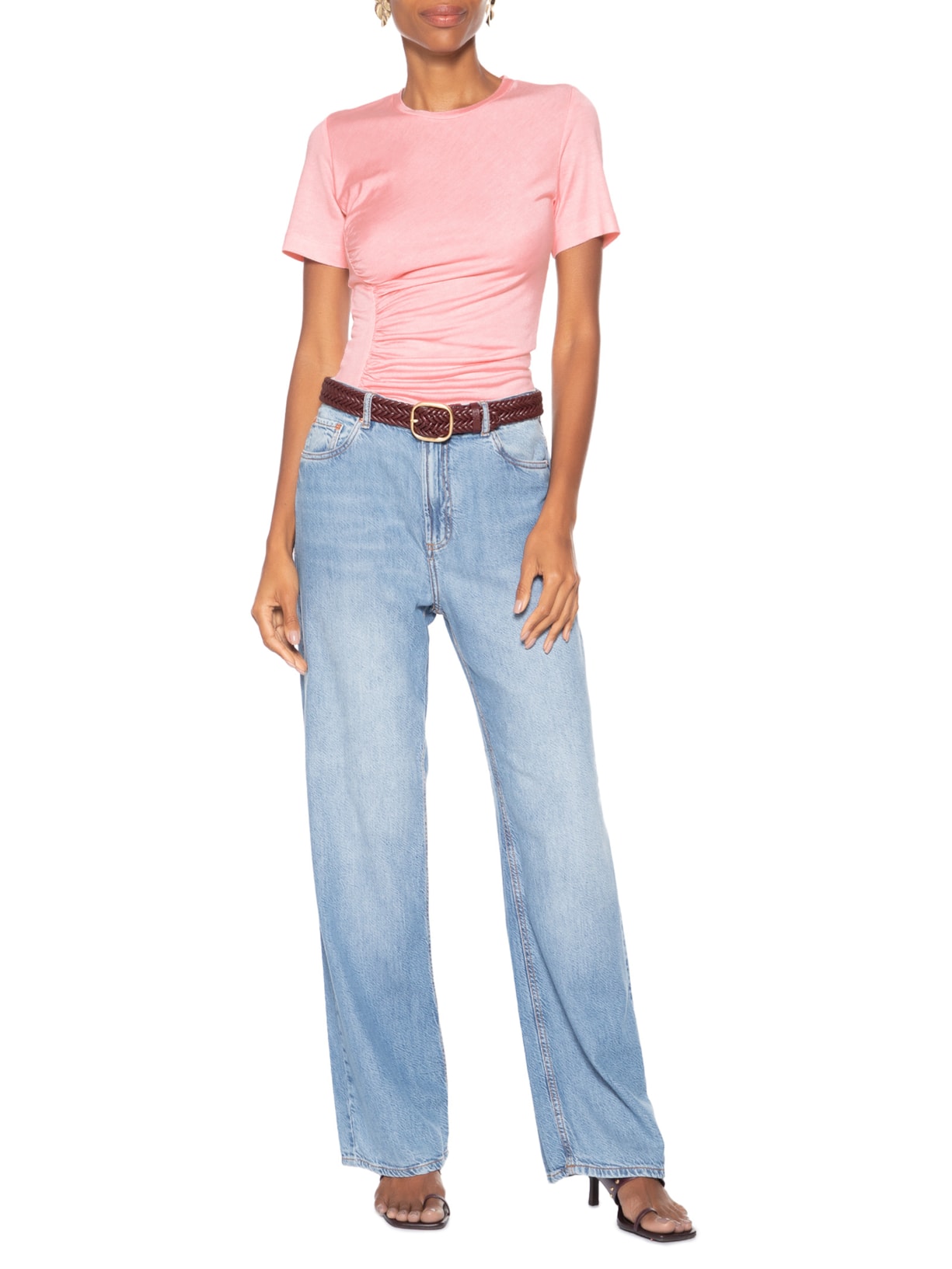 Blusa Feminina Malha Franzido Lateral Rosa Andrea Marques