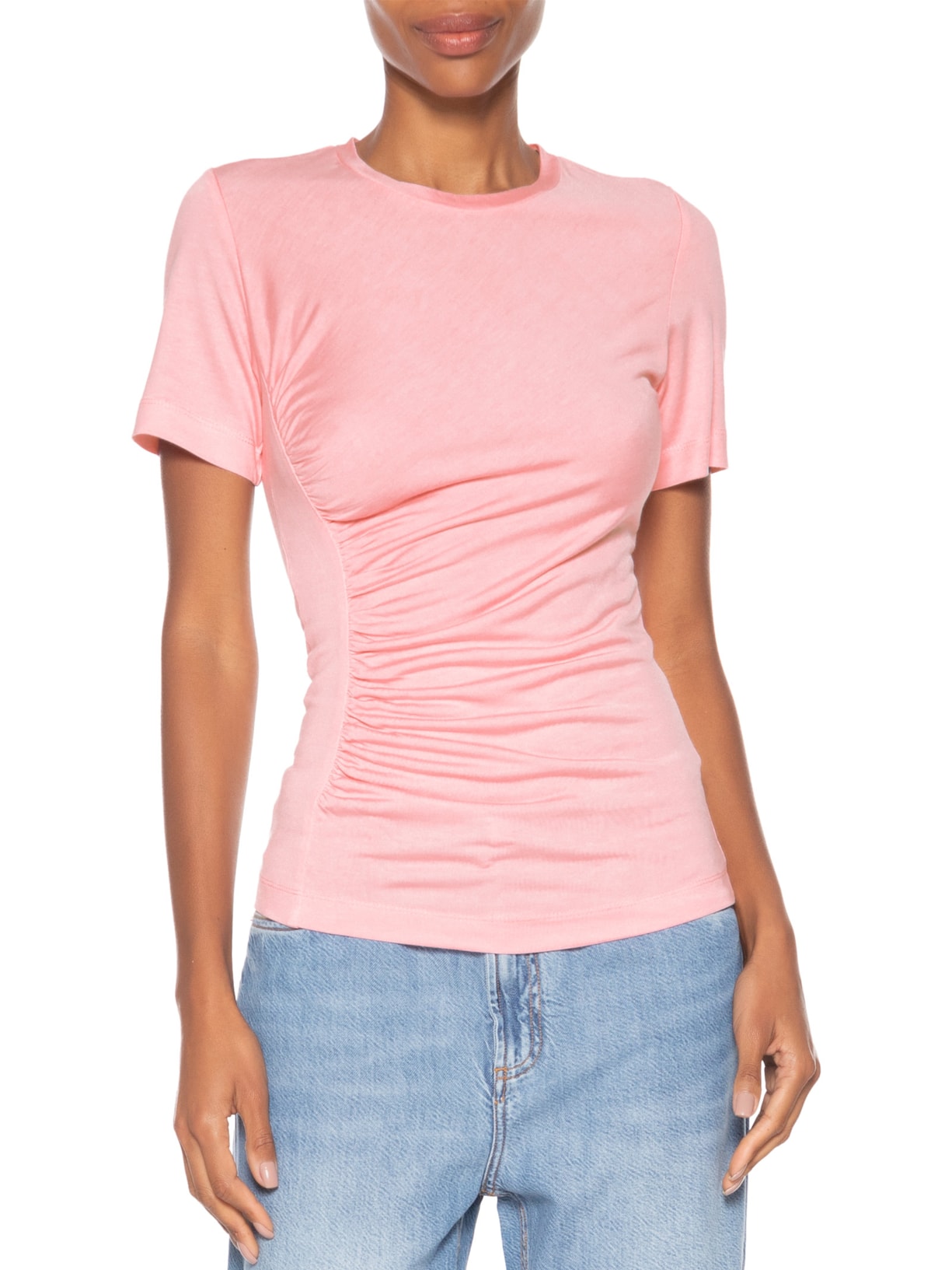 Blusa Feminina Malha Franzido Lateral Rosa Andrea Marques
