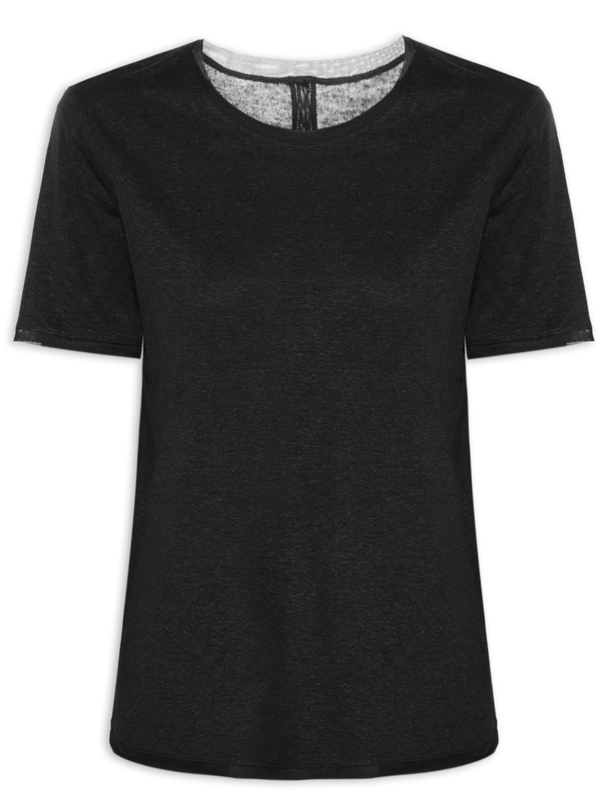 Blusa Feminina Malha Linen Fenda Costas Preto Osklen