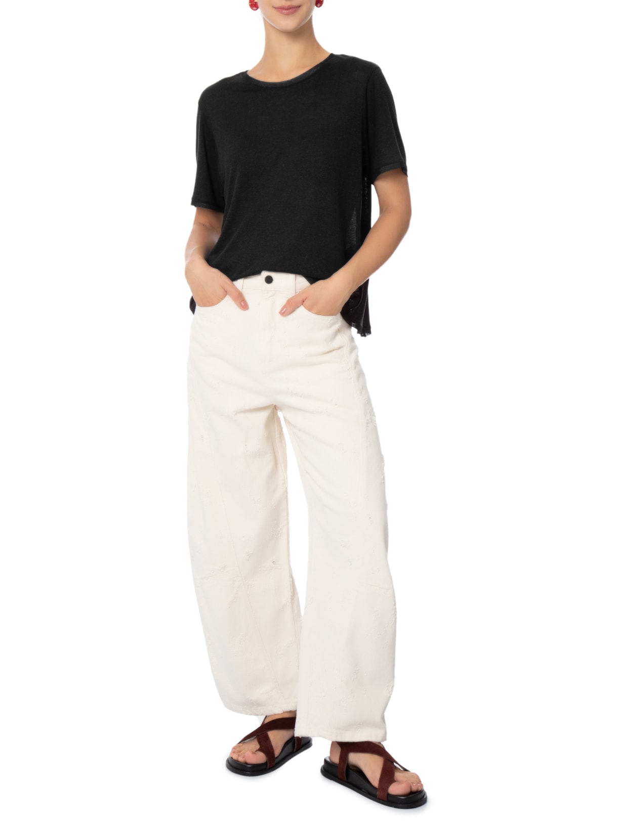 Blusa Feminina Malha Linen Fenda Costas Preto Osklen