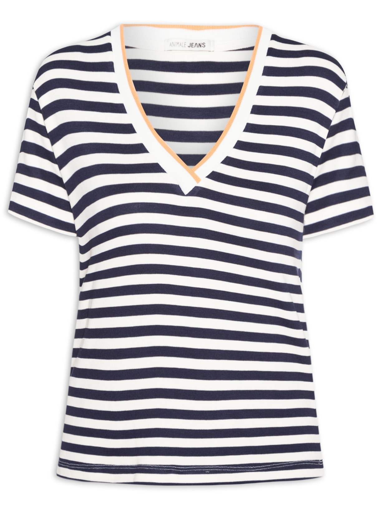 Blusa Feminina Malha Listrada Decote V - Preto