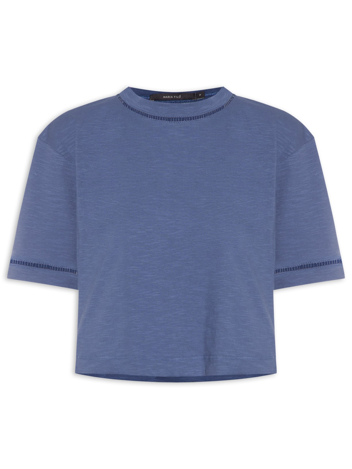 Blusa Feminina Malha Manga Curta Ponto Palito - Azul