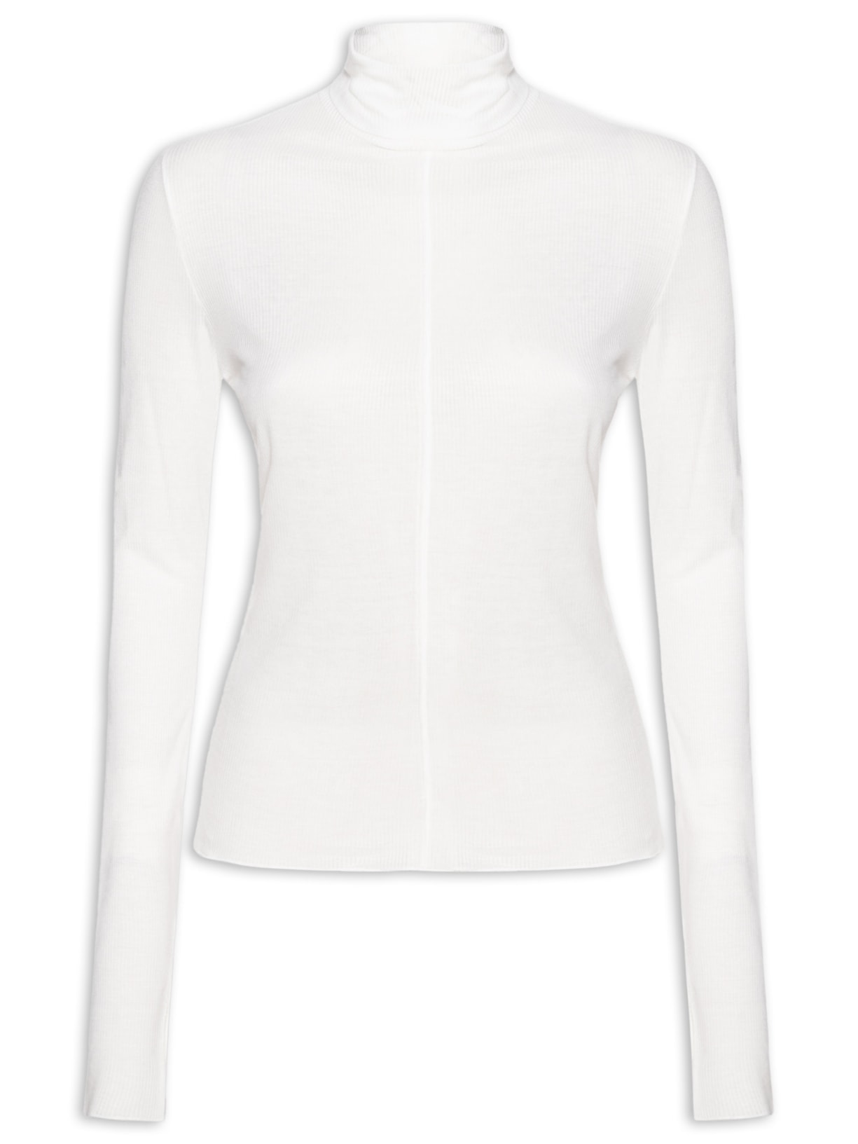 Blusa Feminina Malha Manga Longa Gola Alta Recorte Central - Branco