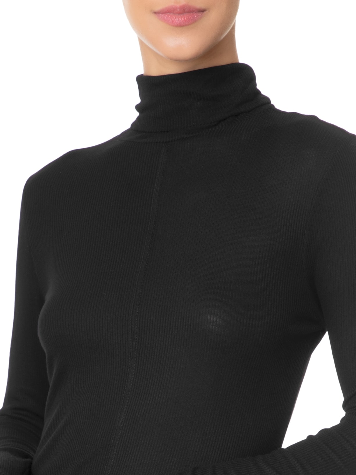 Blusa Feminina Malha Manga Longa Gola Alta Recorte Central Preto Animale Jeans