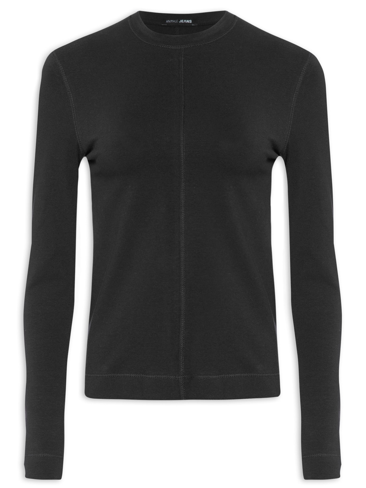 Blusa Feminina Malha Manga Longa Recorte Central - Preto