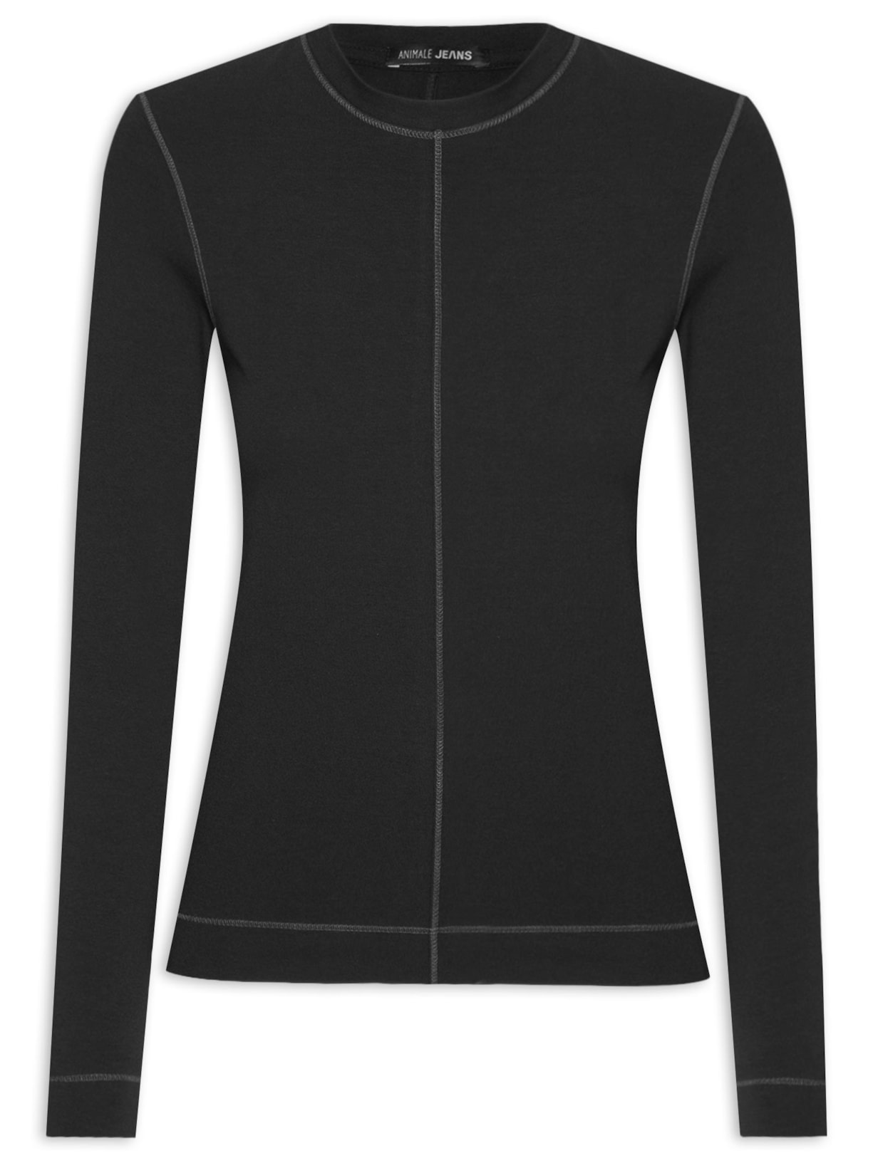 Blusa Feminina Malha Manga Longa Recorte Central - Preto