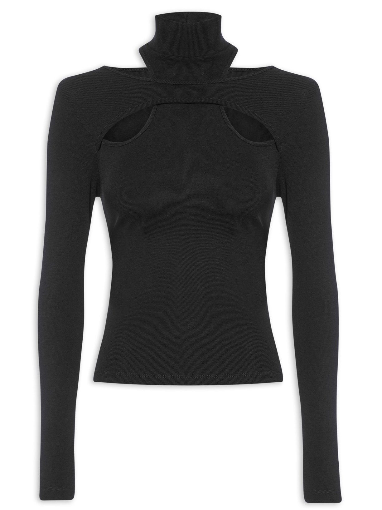 Blusa Feminina Malha Manga Longa Sobreposição - Preto
