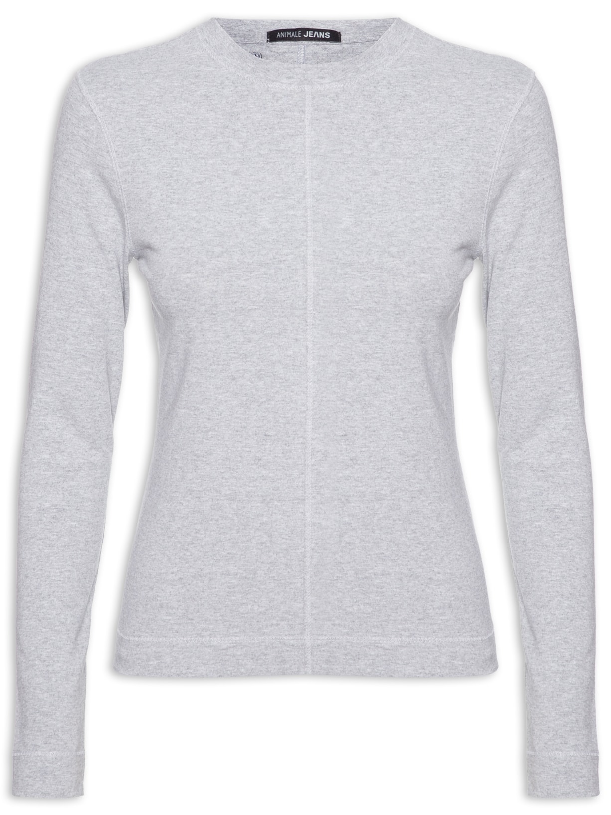 Blusa Feminina Malha ML Recorte Central - Cinza