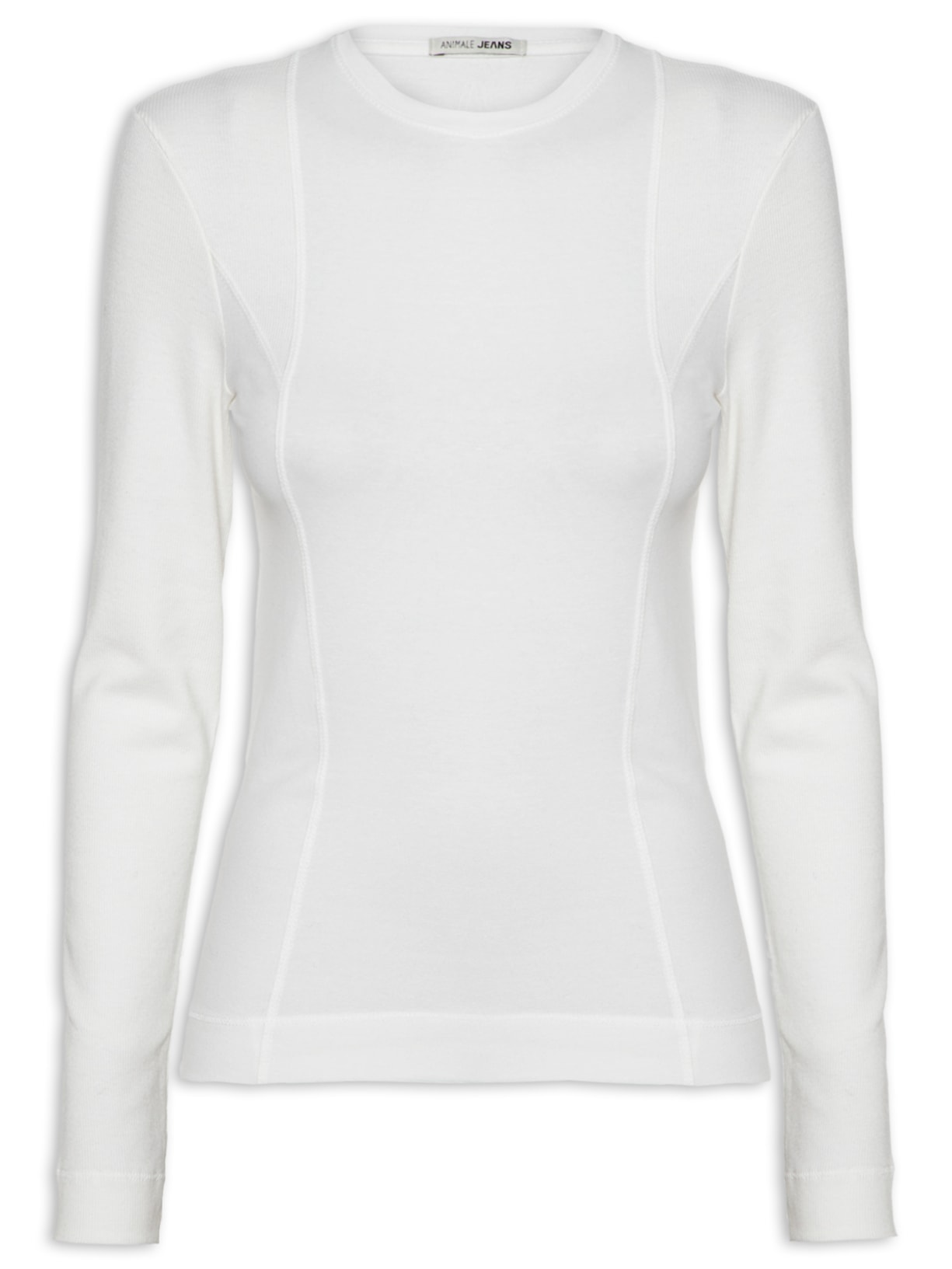 Blusa Feminina Malha Ml Recortes Ribana - Branco