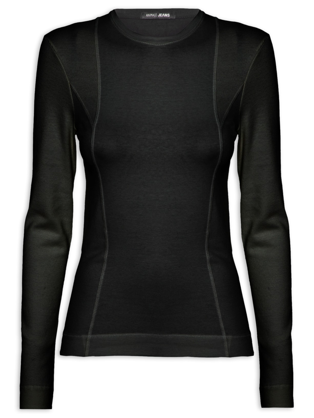 Blusa Feminina Malha Ml Recortes Ribana - Preto