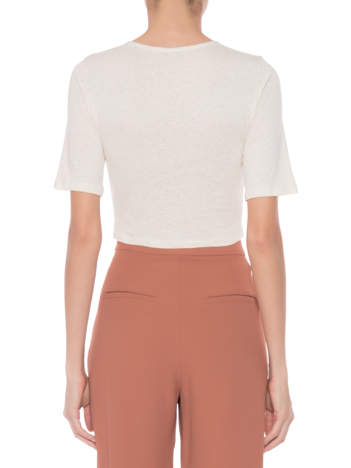 Blusa Feminina Malha Natural Linho Manga Curta Franzidos Bege '2Essential