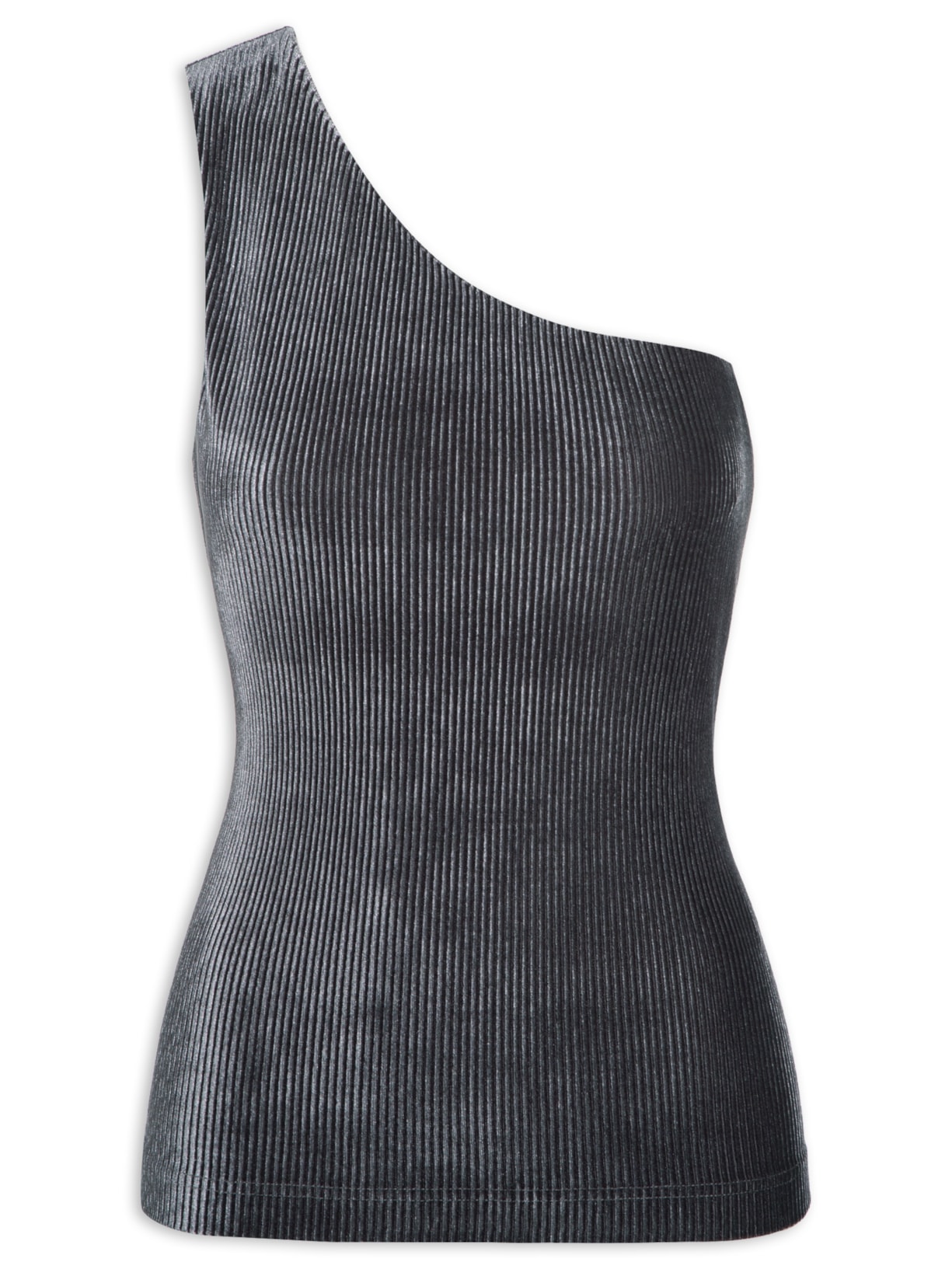 Blusa Feminina Malha Ombro Só Veludo Canelado - Cinza