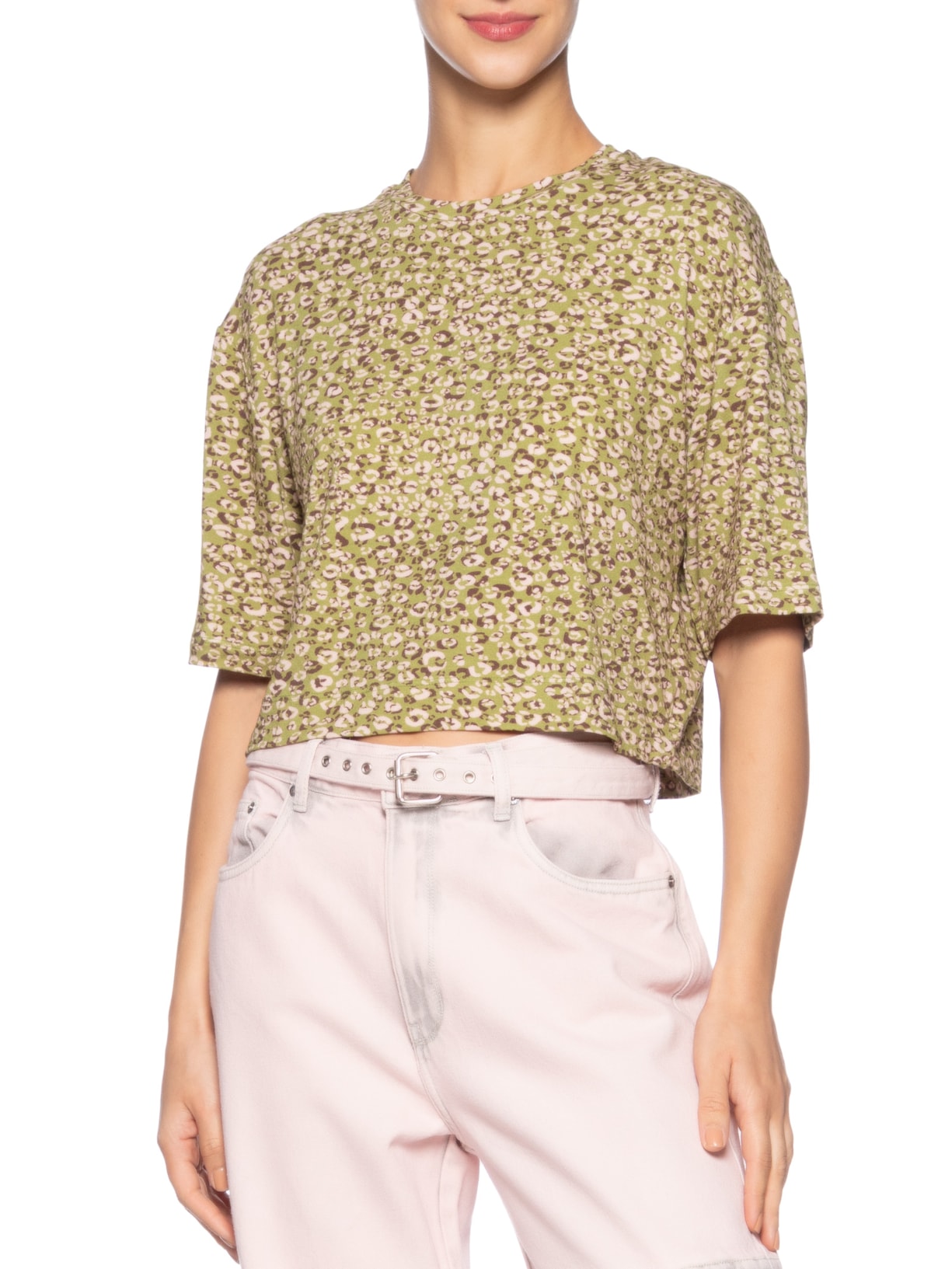  Blusa Feminina Malha Onça Duo Oasis E Mink Verde Animale Jeans