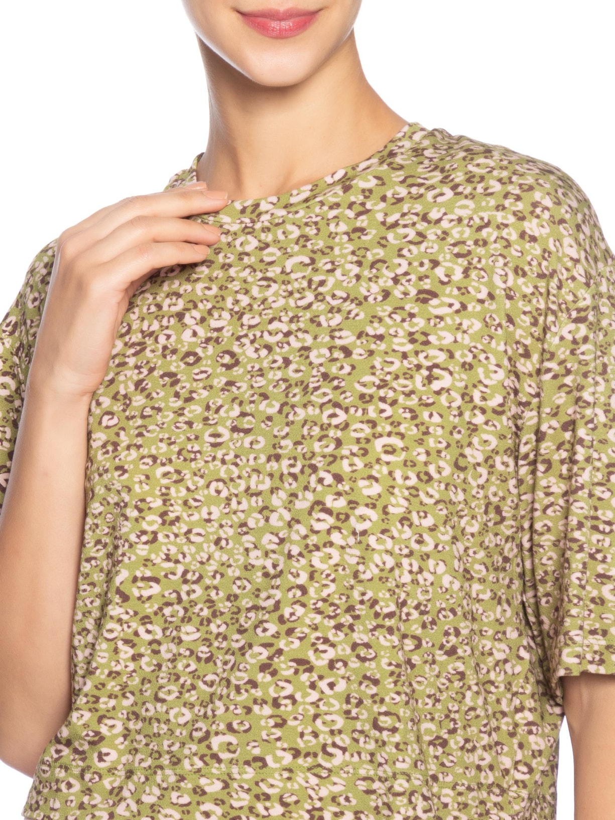  Blusa Feminina Malha Onça Duo Oasis E Mink Verde Animale Jeans