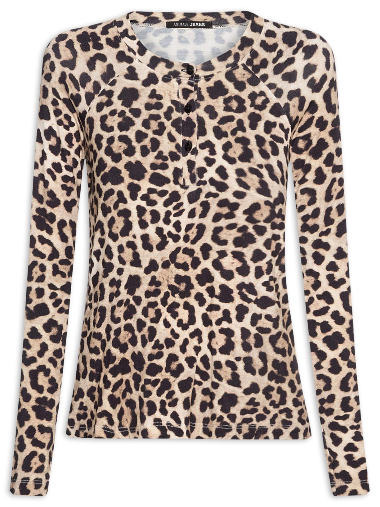 Blusa Feminina Malha Raglan Botões Estampada - Animal Print