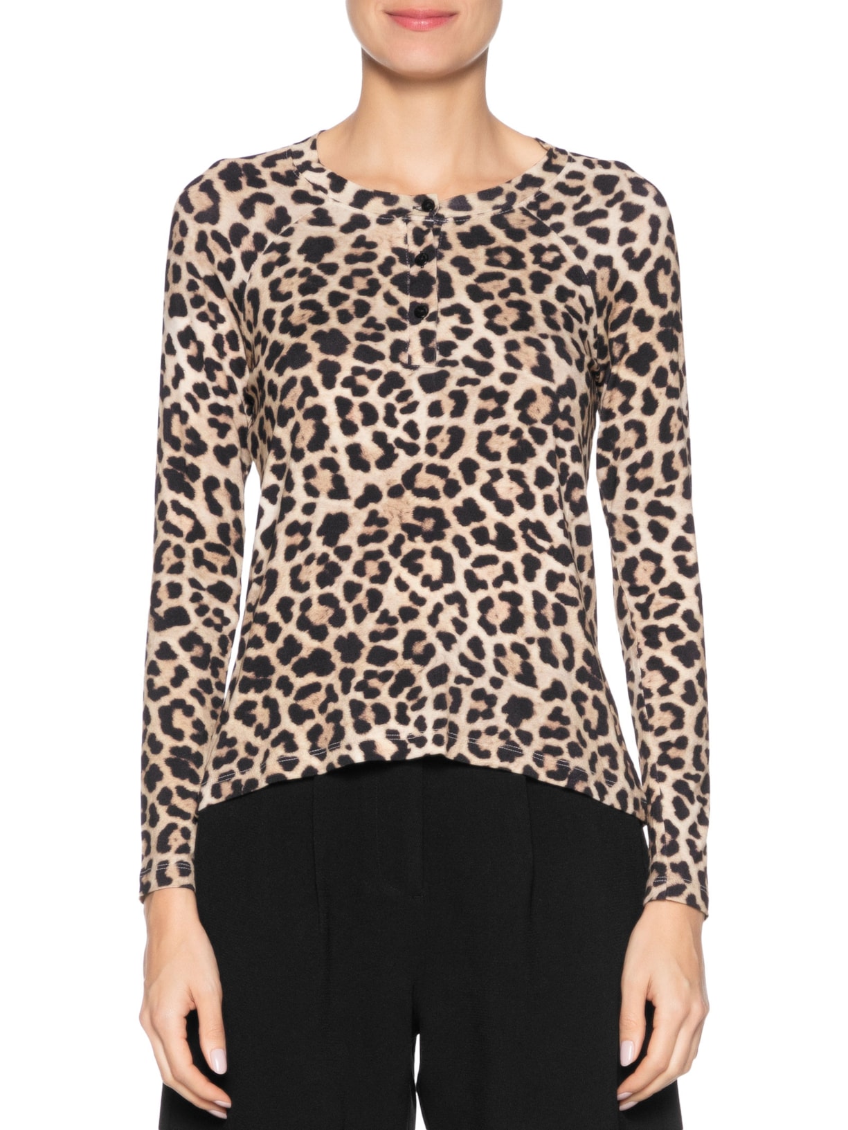 Blusa Feminina Malha Raglan Botões Estampada Animal Print Animale Jeans